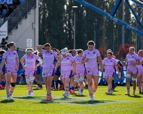 Scotland players look disheartened after Italy’s second try during the Women’s Six Nations match between Italy and Scotland