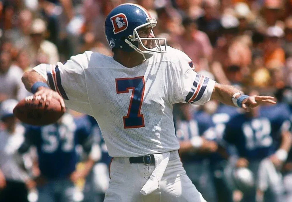 Denver Broncos quarterback Craig Morton throws against the Dallas Cowboys at Mile High Stadium.
