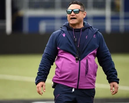 Sione Fukofuka instructs players during a Scotland training session